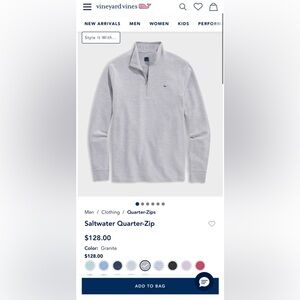 Vineyard Vines Men's Light Gray Zip-Up Sweater - Like New Size Medium